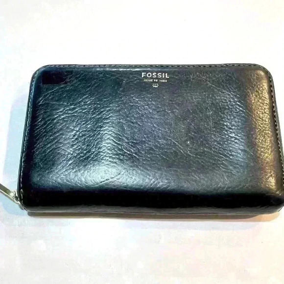FOSSIL  BLACK LEATHER WALLET - Picture 1 of 12